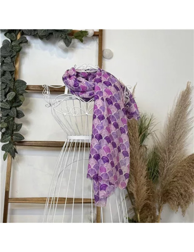 Y529- Foulard motif éventail (lilas)