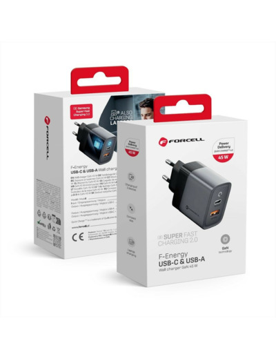 FORCELL F-ENERGY Chargeur super rapide GaN3 2.0 45W USB-C USB-A