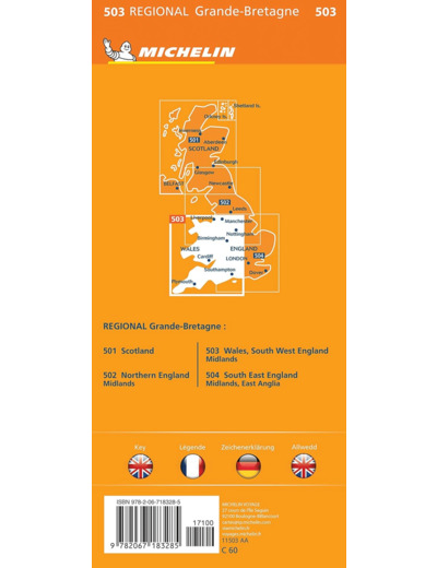 CARTE REGIONALE ANGLETERRE SUD-OUEST, MIDLANDS, PAYS DE GALLES