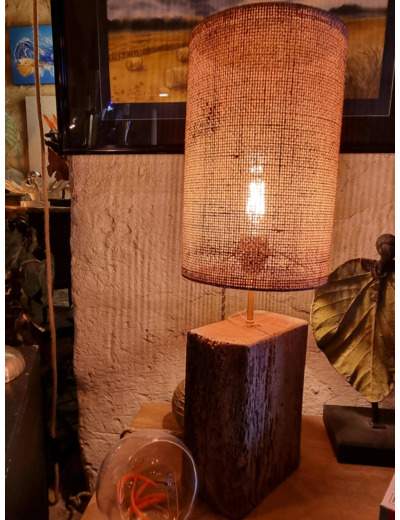 Lampe bûche carrée et jute