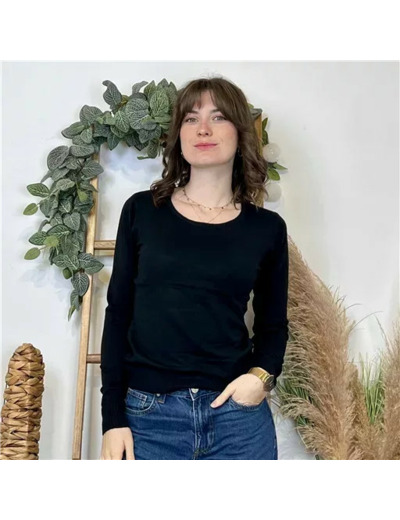 Y376- Pull FIN sans laine «Voggo» (T36-T48) (noir)