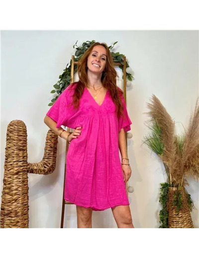 K145- Robe coton et broderie (Tu) 🇮🇹 (fuchsia)