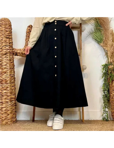 M046- Jupe boutonnée "Maëlle" (T36-T38) (noir)