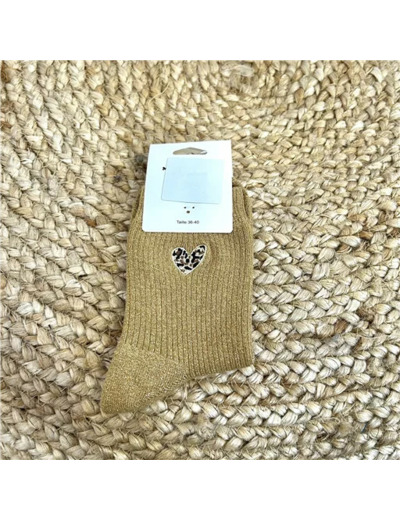 V314- Chaussettes "Coeur Léopard" (moutarde)