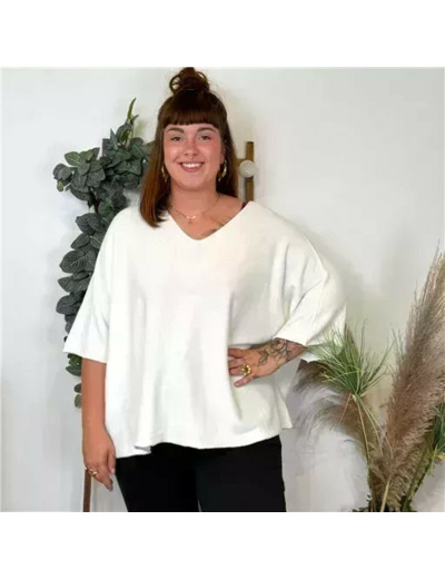 K361- Pull loose Crop-Top (Gt) 🇮🇹 (blanc)