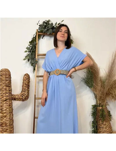 K131- Robe longue ceinturée (Tu) 🇮🇹 (bleu ciel)