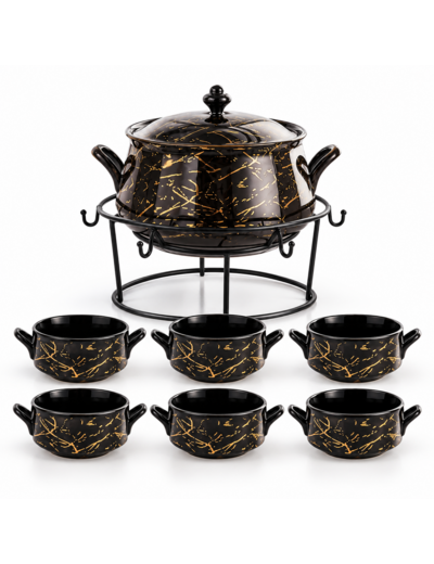 Service à soupe Royal Swiss 9 pièces – Noir et doré