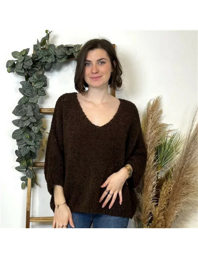 K064- Pull Oversize Maille Bouclette 🇮🇹 (marron)