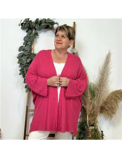 K857- Gilet Maille Nid d abeille (Gt) (fuchsia)