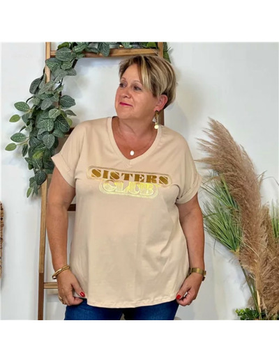 Z149- T Shirt "Sisters Club" (Gt) 🇮🇹 (beige)