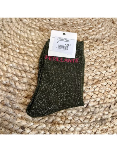 V316- Chaussettes paillettes "Pétillante" (kaki)