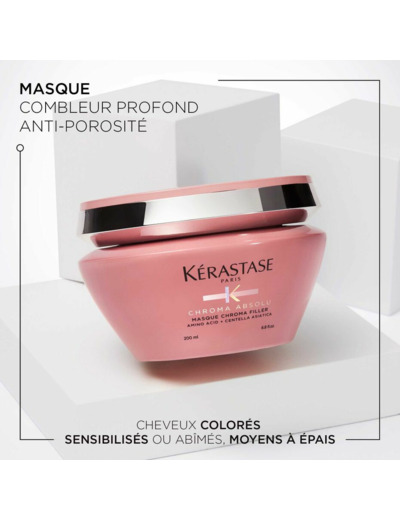 KÉRASTASE Chroma Absolu - Masque Chroma Filler - Masque Capillaire Anti-Porosité - Acide Aminé & Centella Asiatica - Cheveux Colorés Sensibilisés ou Abîmés - Moyens à Épais - 200 ml