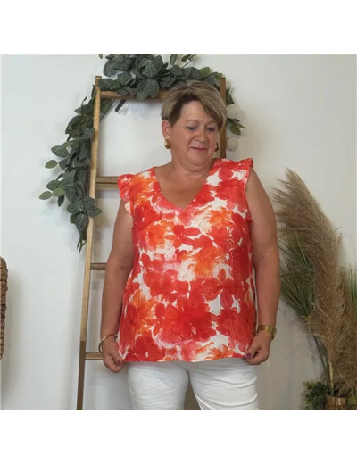 K750- Top Christy Fleuri (T44-T52) (rouge)