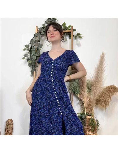 K385- Robe longue léopard (T36-T40) (bleu royal)