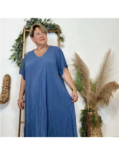 Z308- Robe longue Fluide 🇮🇹 (bleu indigo)