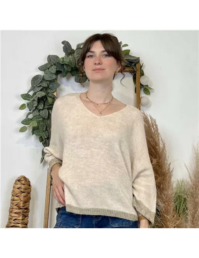 K066- Pull Oversize bicolore 🇮🇹 (ecru)
