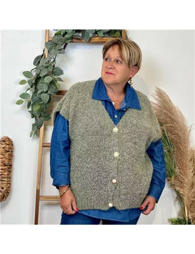 Z124- Gilet bouclette sans manches (Tu) (kaki)