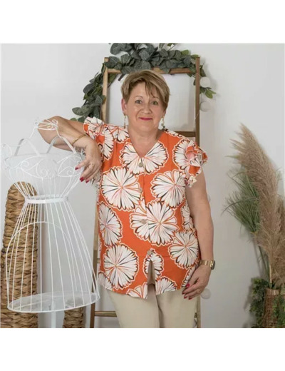 Z165-Chemisier imprimée Christy (T44-T52) (rouge)