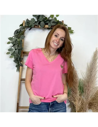K504- T-shirt Coeur (T36-T40) 🤎 (fuchsia)