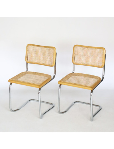 Paire de chaises en cannage et chrome