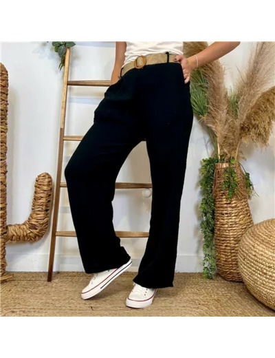 L784- Pantalon coton + Ceinture (Tu)  🇮🇹 (noir)
