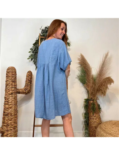 K145- Robe coton et broderie (Tu) 🇮🇹 (bleu jeans)