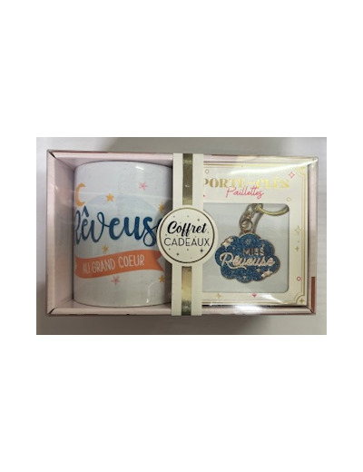 STC coffret mug et porte clés pailettes "Rêveuse"