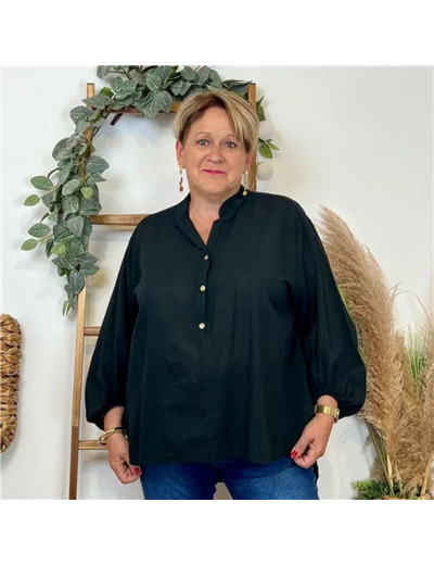 Z135- Blouse Coton unie (Gt) (noir)