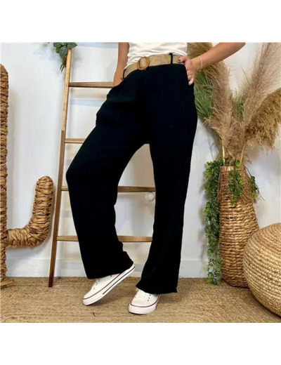 L784- Pantalon coton + Ceinture (Tu)  🇮🇹 (noir)