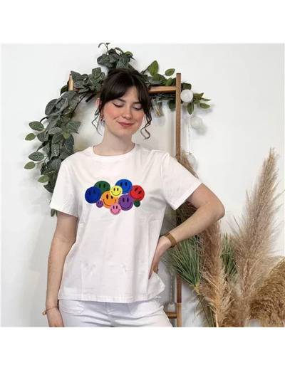 K369- T-shirt SMILEY (Tu) (blanc)