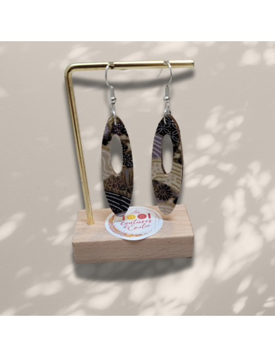 Boucles d'oreilles tissu sur support bois