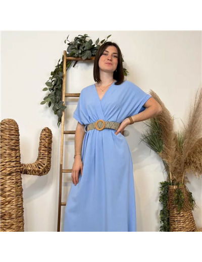K131- Robe longue ceinturée (Tu) 🇮🇹 (bleu ciel)