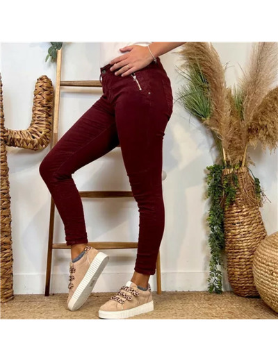 P072- Jean "Poches zippées" Melly.and.Co (Xs-Xl) (bordeaux)