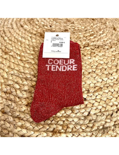 V312- Chaussettes paillettes « Coeur Tendre » (bordeaux)