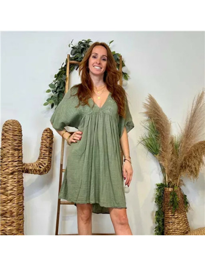 K145- Robe coton et broderie (Tu) 🇮🇹 (kaki)