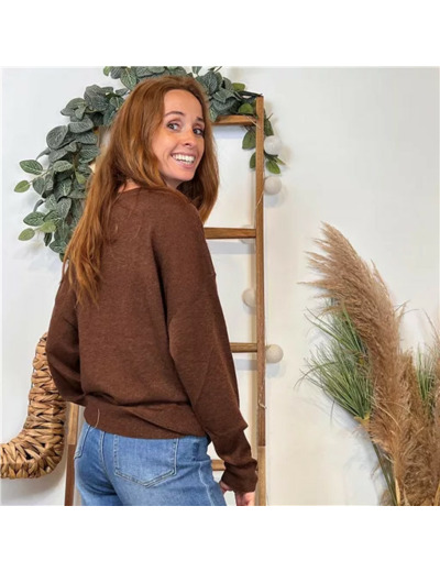 K088- Pull col en V Lurex Version Féminin (marron)