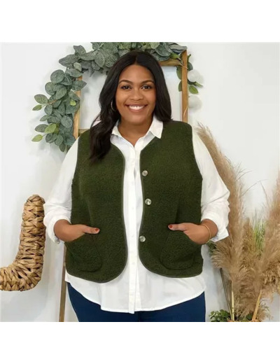 K021- Gilet sans manche moutonné (T40-T48) (kaki)