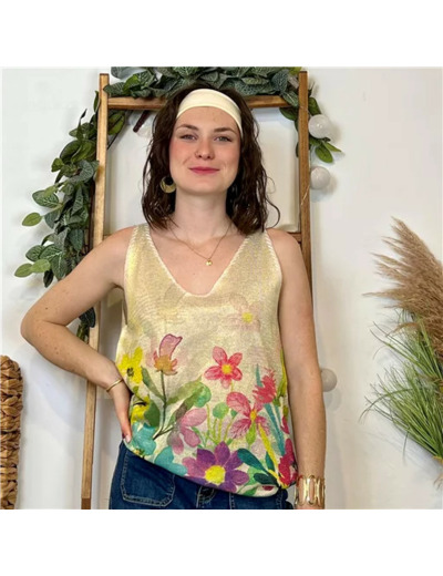 K117- Top imprimé Lurex (Tu) 🇮🇹 (multicolore)