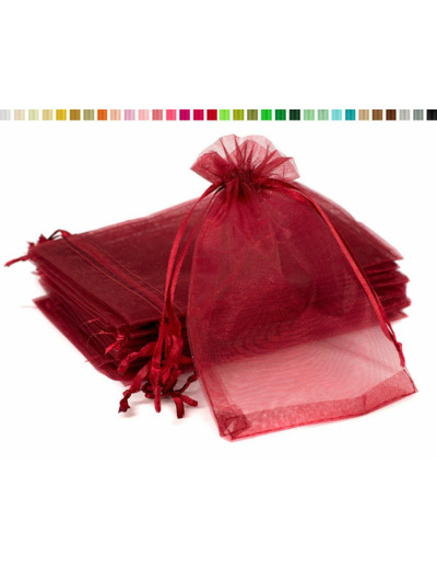 Lot de10 sacs en organza a nouer 7x9 cm pour bijoux bordeaux