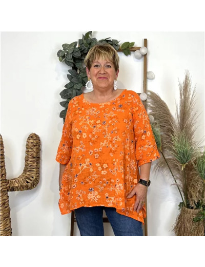 L468- Tunique coton Fleurettes (Gt) 🇮🇹 (orange)