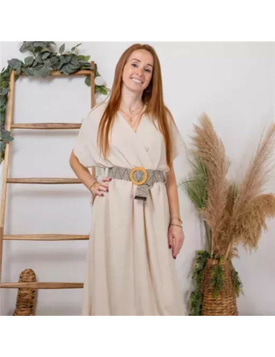 K131- Robe longue ceinturée (Tu) 🇮🇹 (beige)