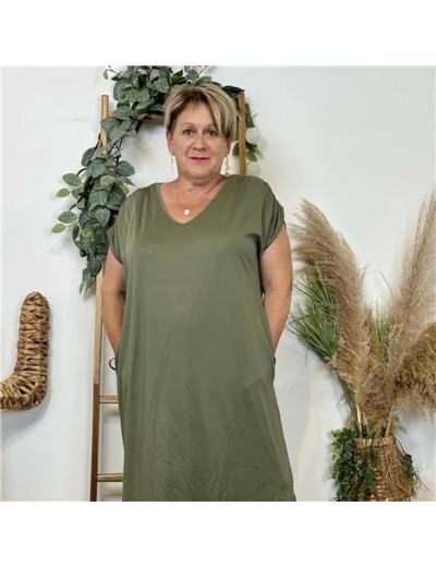 Z136- Robe longue fluide grande taille (kaki)