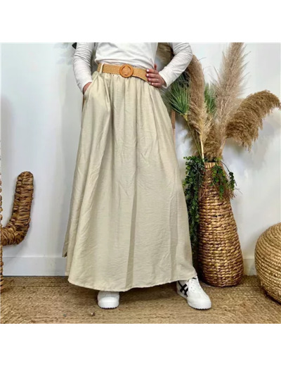 L732- Jupe longue ceinture (Tu) 🇮🇹 (beige)