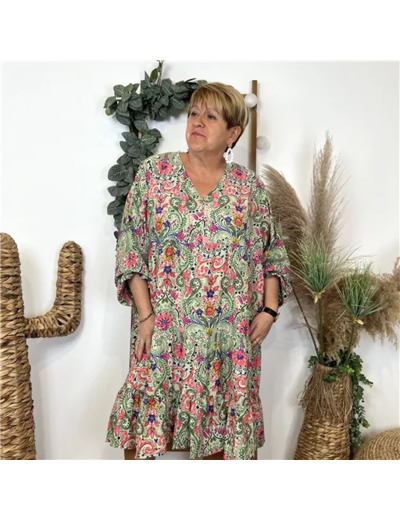 L657- Robe "Coline" imprimé Hippie (kaki)