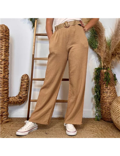 L784- Pantalon coton + Ceinture (Tu)  🇮🇹 (camel)