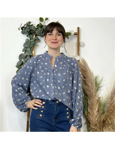 K485- Chemisier Bohême Maëlle (T36-T40) (denim)