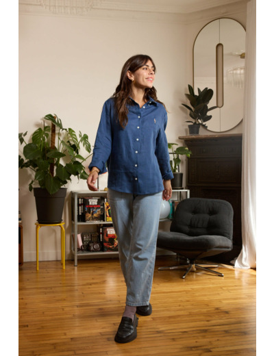 Chemise en lin bleu femme
