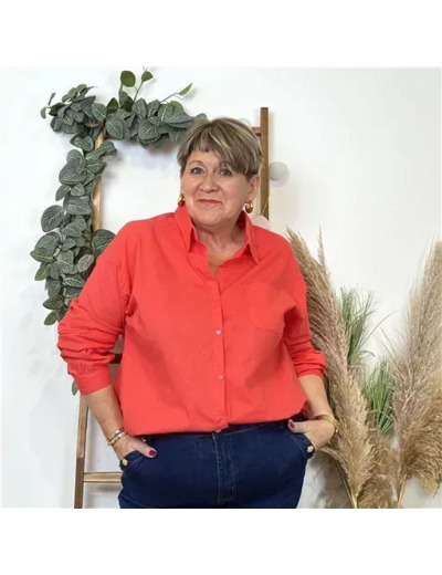 Z760-Chemisier uni Lin/coton (T44-T52) (corail)