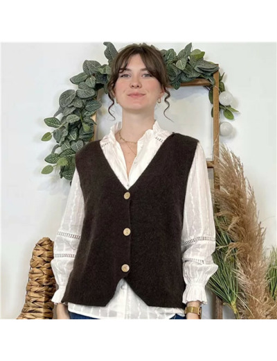 K043- Gilet sans manche en maille (Tu) (marron)