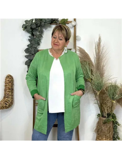 Z554- Veste ouverte en suédine (vert brésil)